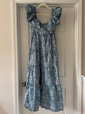 Altar'd State Blue Floral Ruffle Tiered Maxi Dress